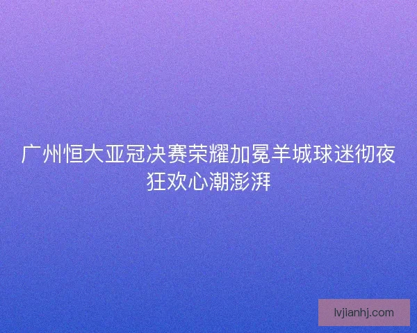 广州恒大亚冠决赛荣耀加冕羊城球迷彻夜狂欢心潮澎湃